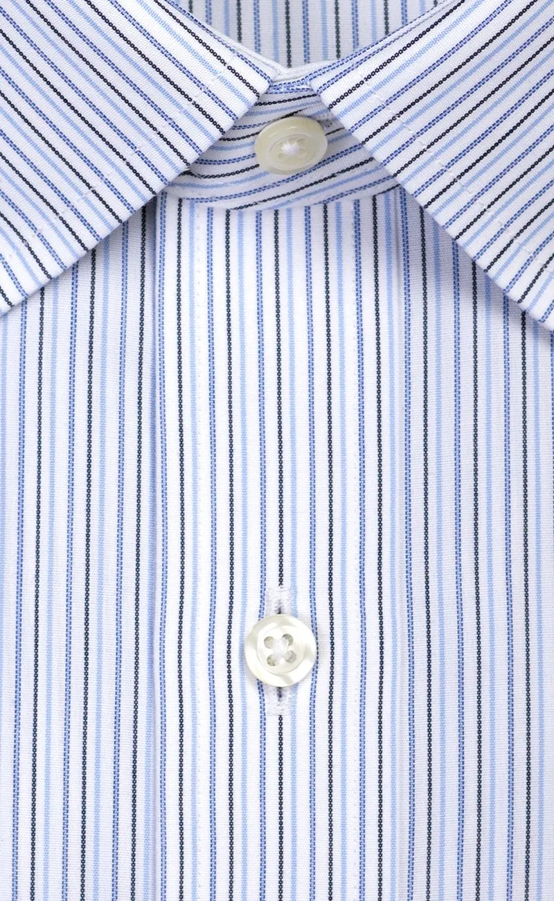 Classic Fit Blue & Navy Multi Stripe Spread Collar  Supima® Cotton Non-Iron Broadcloth Dress Shirt (B/T)