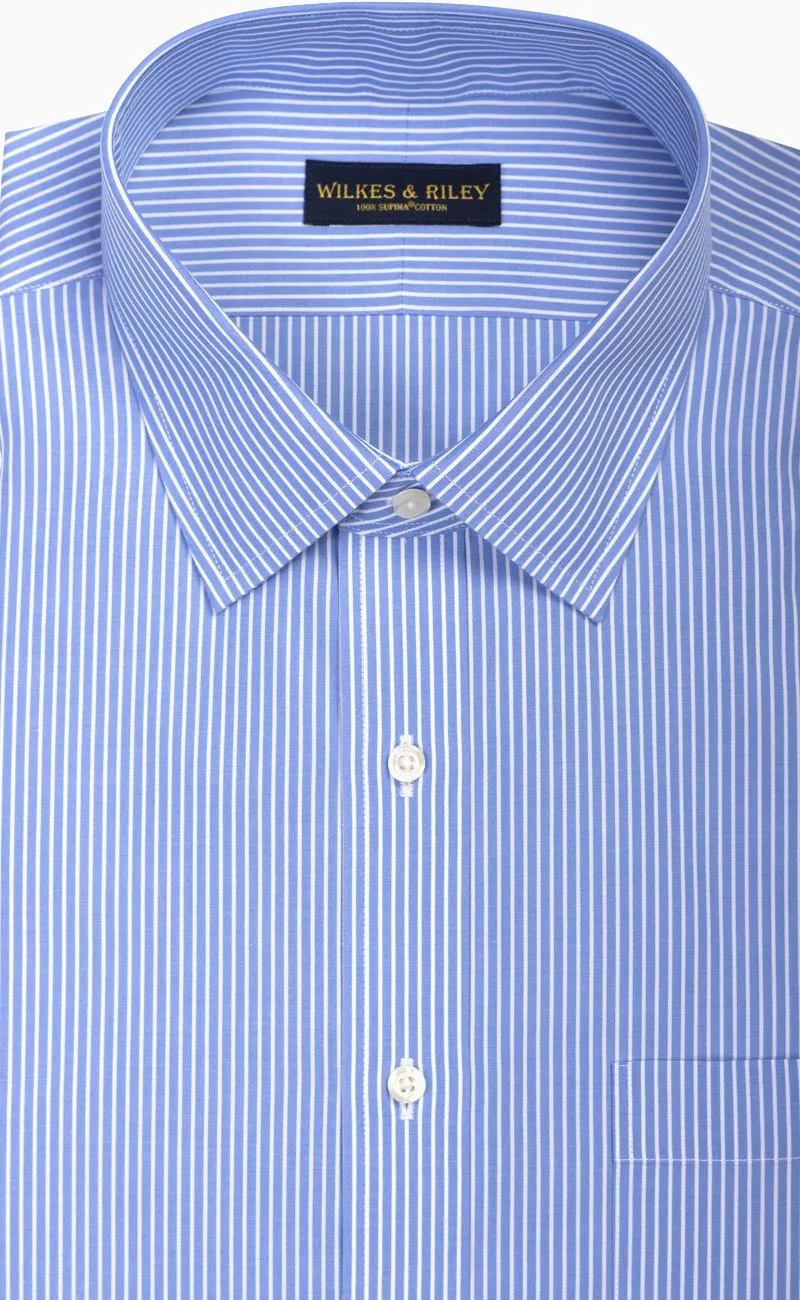 Classic Fit Blue Reverse Stripe Spread Collar Non-Iron broadcloth Dress Shirt