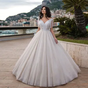 Custom Made Shiny Ball Gown Wedding Dresses Plus Size Vestidos Elegantes O-neck Pearls Up Beading Princess Bridal Dresses