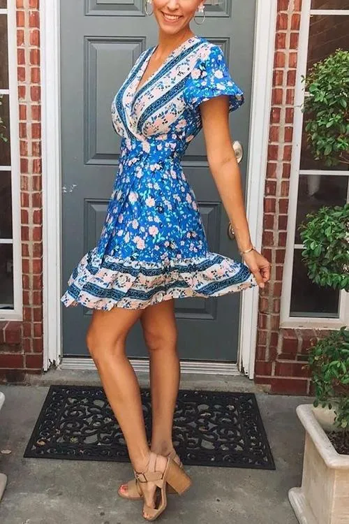 Floral Print Short Sleeve Mini Dress