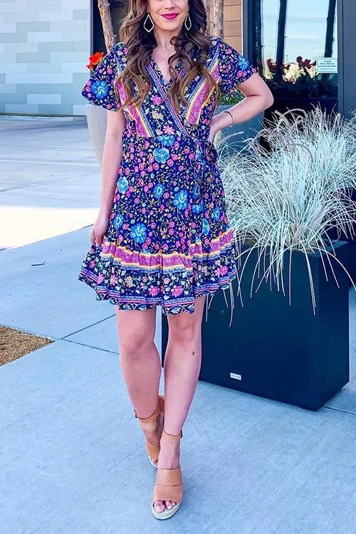Floral Print Short Sleeve Mini Dress
