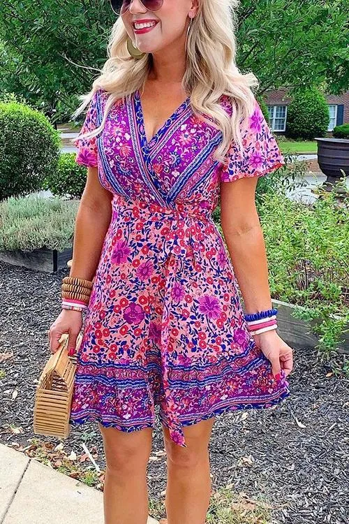 Floral Print Short Sleeve Mini Dress