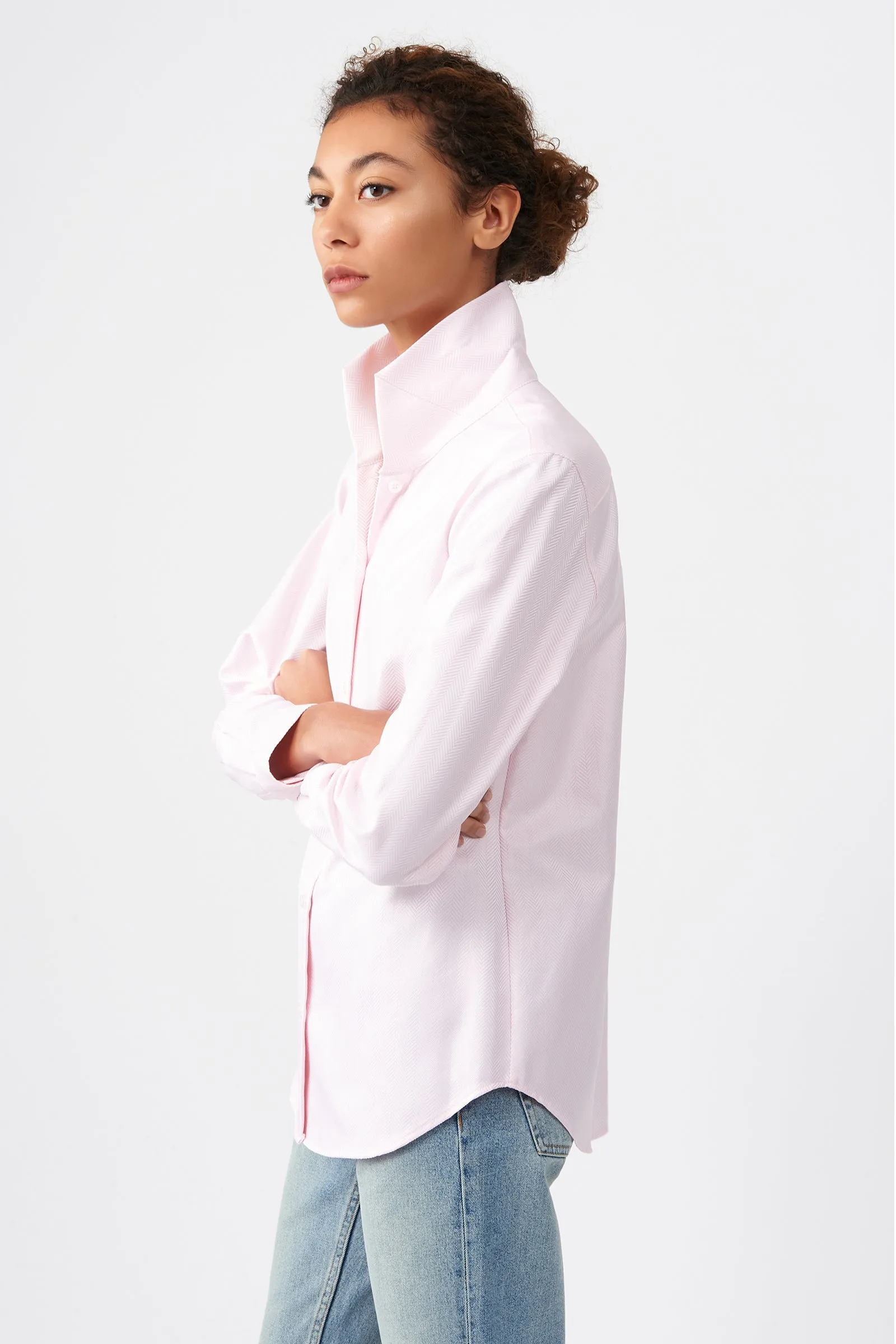 Ginna Box Pleat Shirt - Pink Herringbone