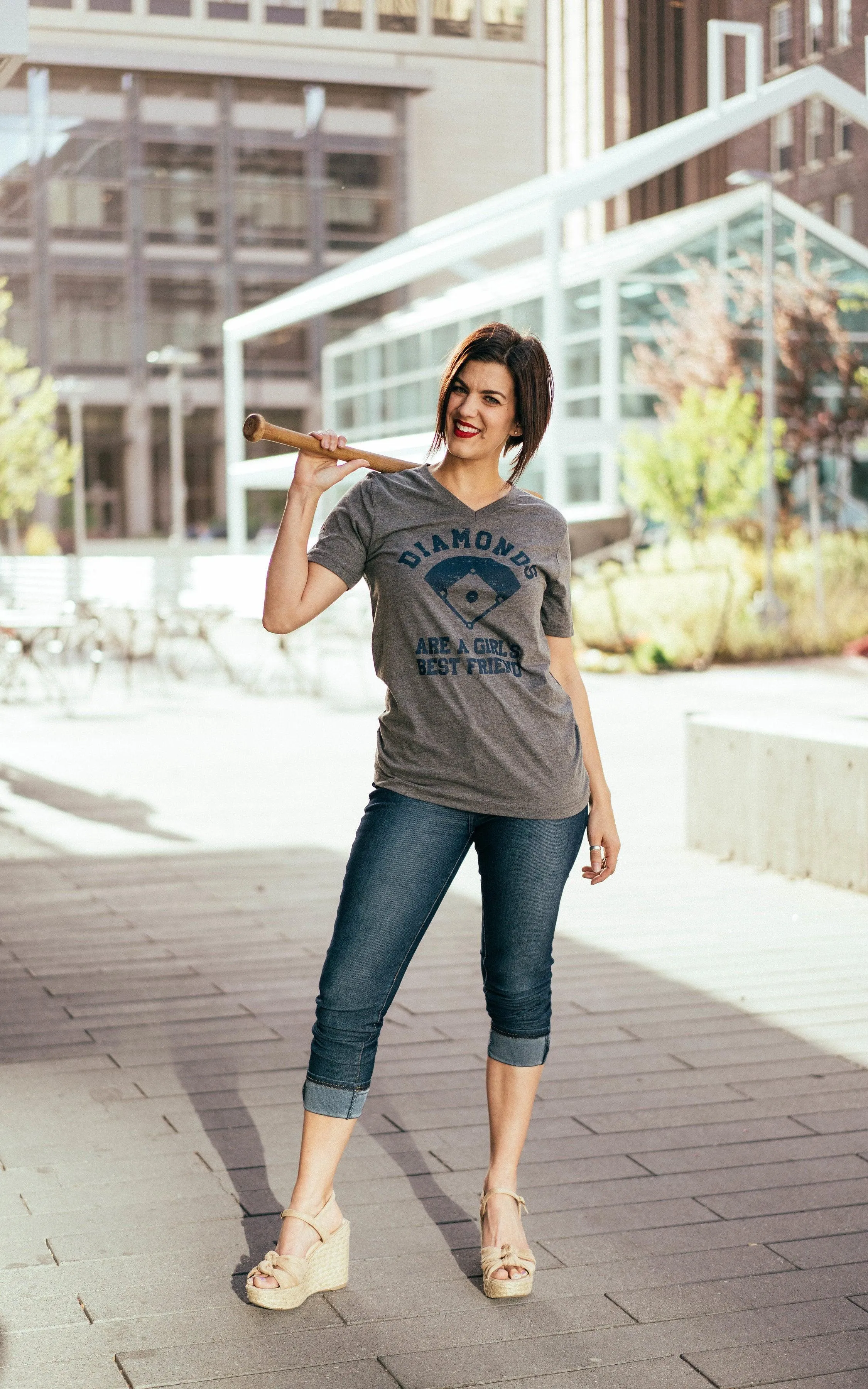 Hazel Blues® | Diamonds Are a Girl's Best Friend V-Neck Tee