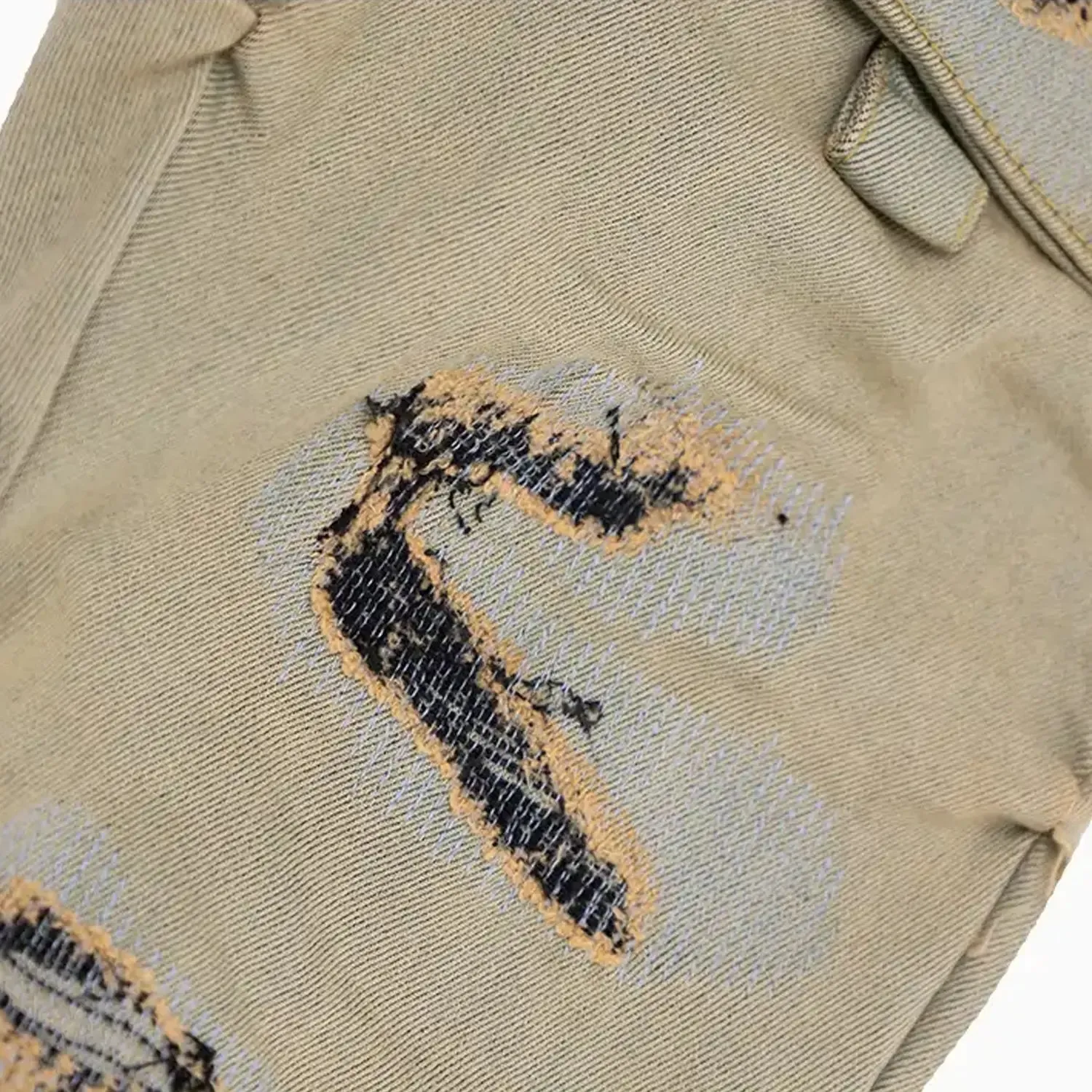 Men's Cargo Distressed Stacked Denim Pant