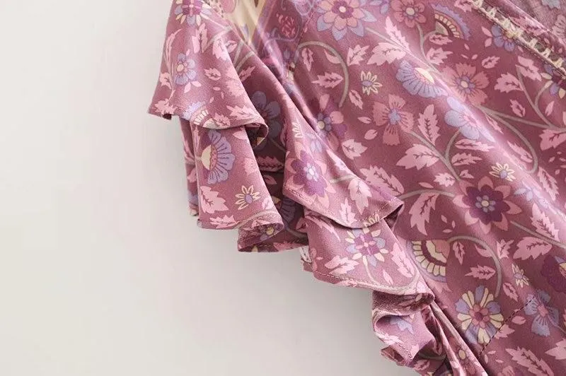 MULBERRY Boho Chic Floral Print Sleeveless Dress