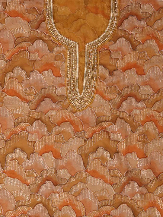 Mustard Unstitched Embroidered Organza Dress Material With Dupatta