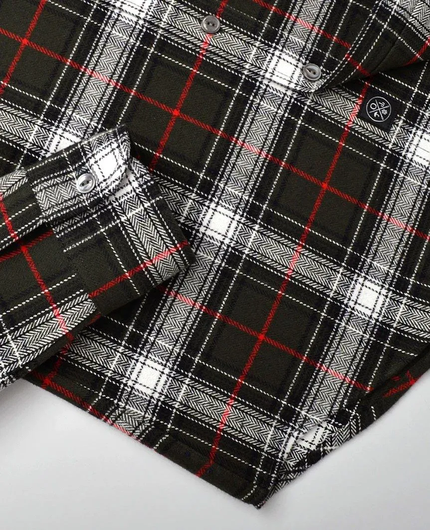 Olive Herringbone Plaid Flannel Shirt