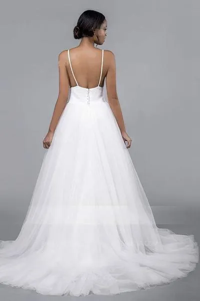 Pleated Tulle Wedding Bridal Dresses with Spaghetti Straps