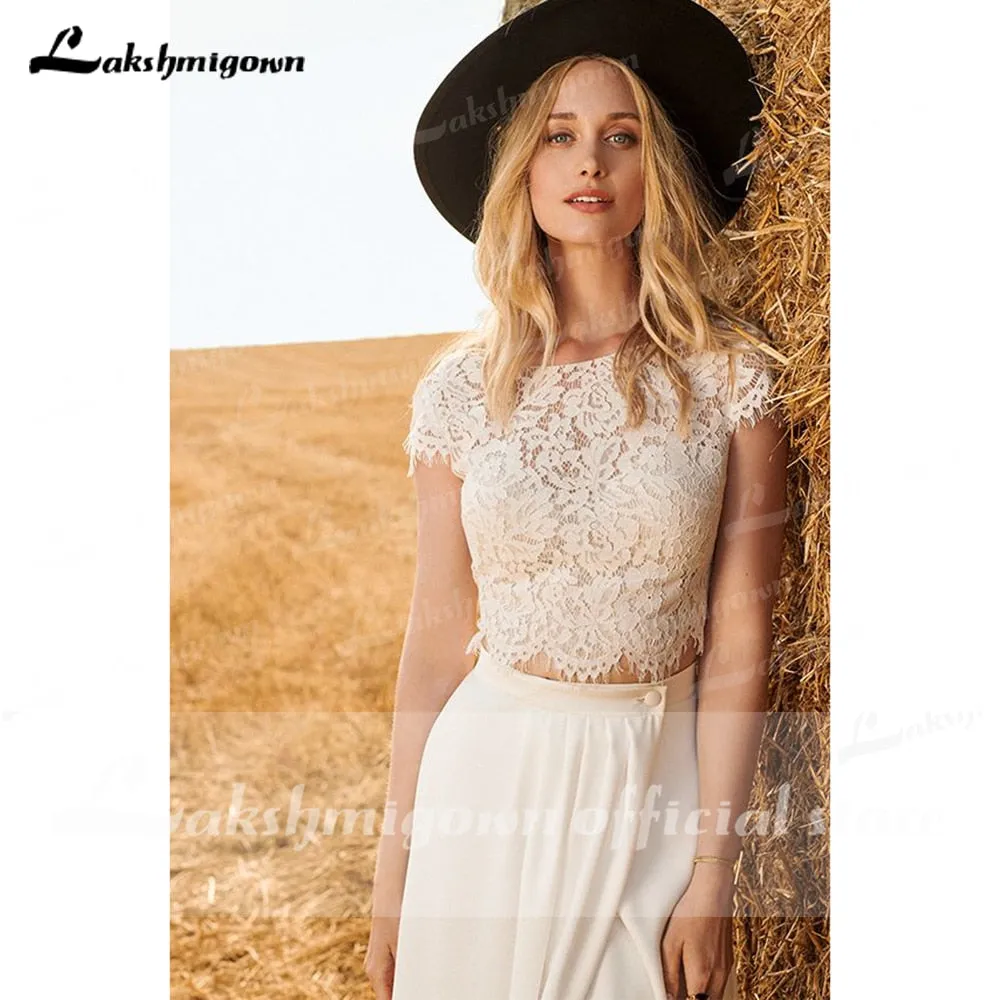 Roycebridal Two pieces Lace Boho Wedding Dress  Abito da Sposa Side Slit Princess Bridal Reception Gown Summer Beach Wedding Dresses