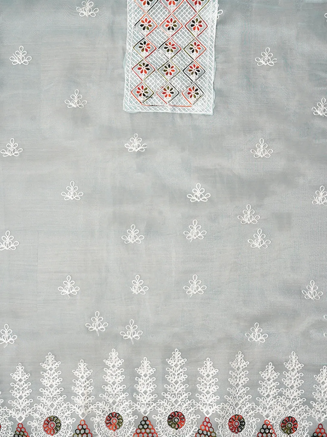 Sky Blue Zari Embroidered Organza Dress Material with Dupatta