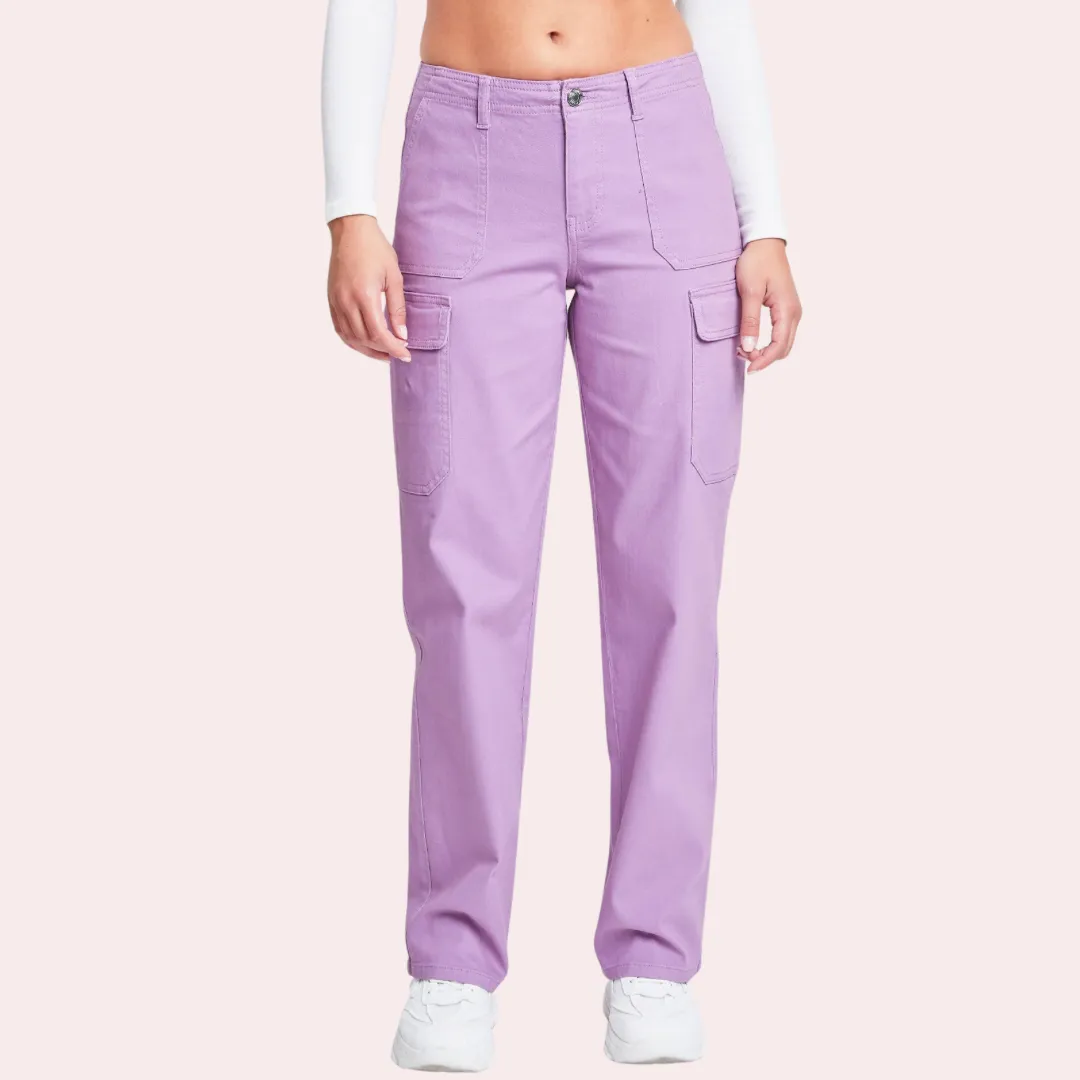 Summer Plum Cargo Pocket Straight Leg Pants