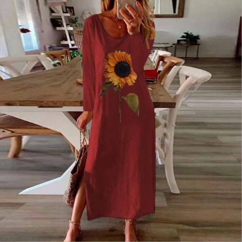 Women Sunflower Long Sleeves Dresses